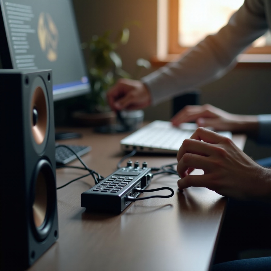 Luidsprekers verbonden met USB-hub zoemen